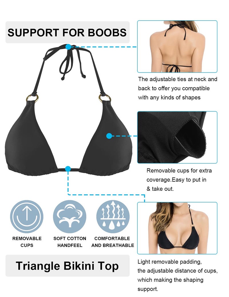 RELLECIGA Women's Women's Triangle Bikini Top Swimsuit Swimwear Size XL Black - Image 3
